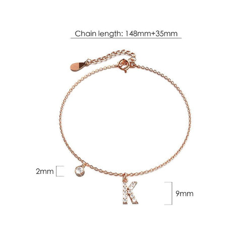 Solid 925 Sterling Silver Initial Crystal Personalised Alphabet Letter Bracelet Rose Gold Filled